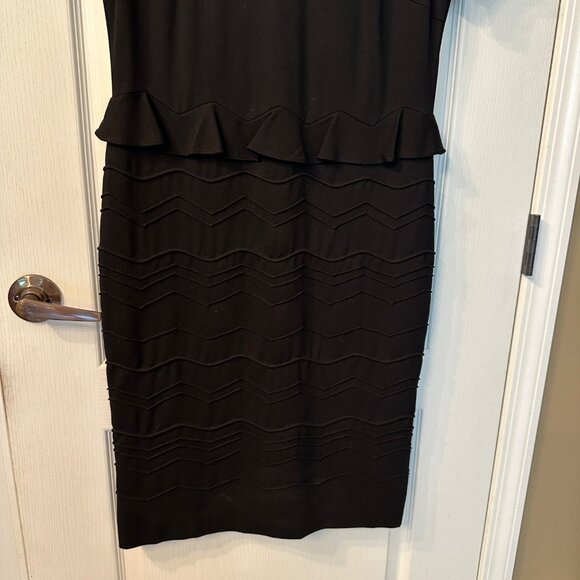 Escada | 44 XL Black Peplum Short Sleeve Pencil Dress Mod Career Stretch Viscose - Picture 5 of 11